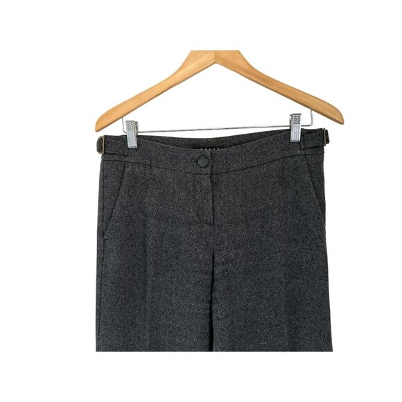 THEORY Wool Blend Trousers Heather Gray Site Buckles Wide Leg Size 8 - Picture 2 of 11